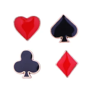 Harajuku style playing card suit brooch set metal red heart black spade club diamond badge pin