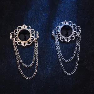 Retro Hofstil Edelstein Brosche mit Kette Quaste fuer Herren Anzug Damen Kleidung.