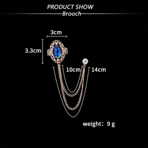 Vintage court style hollow gemstone brooch with tassel chains, detailed size specification.