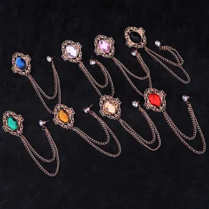 Vintage retro court style hollow gemstone brooch suit collar chain tassel pin for men women