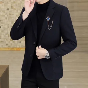 Vintage court style blue gemstone brooch metal chain lapel pin for men suit accessories detail