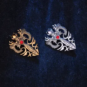 Vintage dubbele draak zwaard broche punk stijl metalen speld jas accessoires sieraden