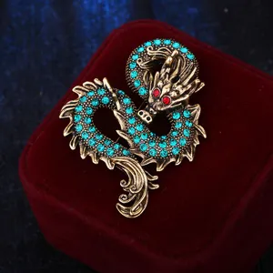 Antike chinesische Art Drachen Brosche für Herren Retro Strass Kristall Mantel Anstecknadel Zubehör