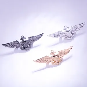 Metal pilot wings badge brooch pin set, military style uniform accessory, 3 colors.