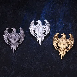 Vintage eagle shield brooch metal badge for men, retro animal lapel pin suit accessories