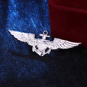 Metal wing anchor shield brooch badge, US military pilot aviation uniform pin accessory.