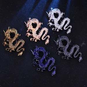 Broche de dragón estilo chino vintage para hombre, pin de insignia del zodiaco.