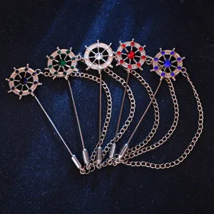 Men's suit lapel pin retro metal rudder brooch nautical chain collar pin accessory