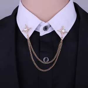Stylish crystal star collar pin with double chain for men women dress shirt decor
