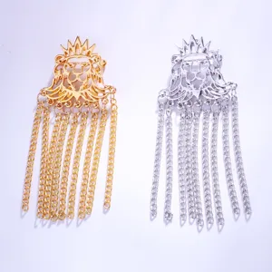 Gold und silber Löwen Krone Quaste Kette Brosche, stilvoller Metall Abzeichen und Anstecker.
