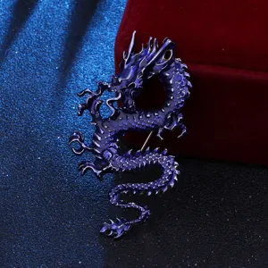 Broche de dragón estilo chino retro para hombre, insignia de zodiaco vintage chaqueta