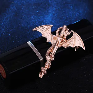 Retro fantasy dragon sword brooch pin for men, vintage winged magic badge coat accessory.