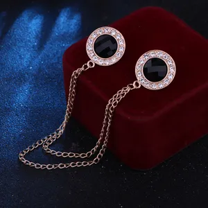 Exquisite rhinestone collar chain brooch, rose gold alloy shirt accessories for men and women.