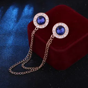 Exquisite rhinestone collar chain brooch double pin shirt collar accessory for men and women.