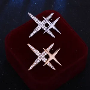 Exquisite Strass Kreuz Sternenburst Brosche Set, elegante silberne und roségoldene Nadel.