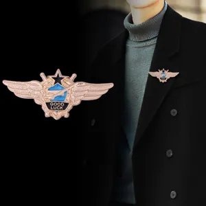 Vintage Zinc Alloy Flight Wings Brooch Badge Military Medal Pin Shield Star Good Luck Coat Suit Overcoat Pin Jewelry Gift For Men Women