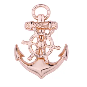 Rose gold anchor and ship wheel brooch, rotatable design, stylish navy academy lapel pin.