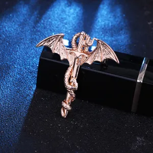 Vintage dragon sword brooch wing pin metal fashion men coat jacket lapel accessory