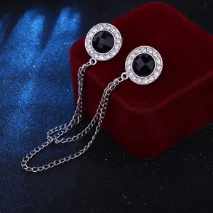 Crystal chain collar pin for men and women, elegant alloy rhinestone shirt brooch jewelry.