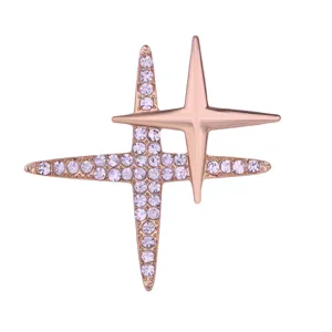 Roségold Kristall vierzackiger Stern Brosche Luxus Himmels Mode Mantel Reversnadel