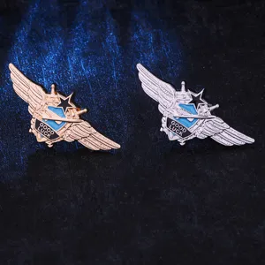 Gold silver metal wing badge brooch pin military style jacket accessories good luck pin main view