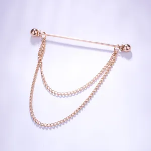 Gouden metalen dubbele ketting shirt kraag pin mode revers broche voor heren accessoires