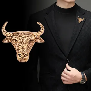 Broche de Cabeza de Toro de Aleación de Zinc Vintage para Hombre Punk Galvanizado Broches de Animales Alfiler de Solapa Insignia Accesories para Traje