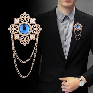 Vintage Legering Strass Grote Edelsteen Speld Met Kwastjesketting Voor Heren Pak Reversspeld Paleis Stijl Royale Speld Bruiloft Banket Sieraden Cadeau