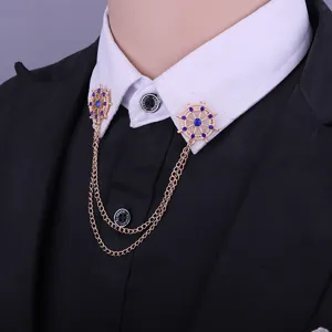 Western Fashion Nautical Ship Wheel Brooch Pin With Tassel Chain Symmetrical Alloy Rhinestone Collar Pin Retro Suit Accessories