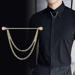 Frans Hemd Kraagspeld Dubbele Ketting Kwastje Ronde Bal Heren Metalen Zakelijk Huwelijk Feest Pak Accessoire Koper