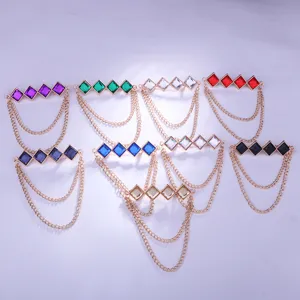 Herren quadratisch Kristall Strass Quaste Brosche Anstecknadel Anzug Revers Schmuck