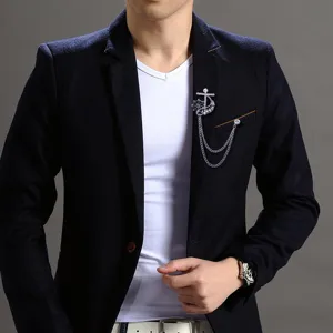 Broche de ancla vintage para hombre con cadena de borlas, elegante accesorio de solapa de traje.