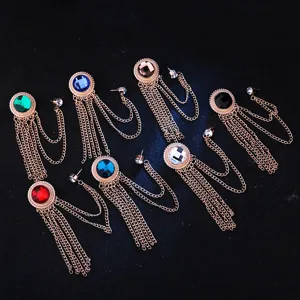 Vintage crystal tassel brooch pin for men suit luxury fashion metal badge suit accessories