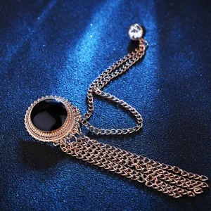 Men black tassel suit brooch lapel pin fashion metal chain accessory for formal dress suit