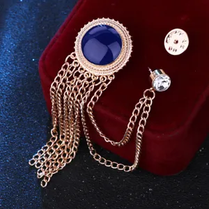 Men vintage gold color tassel brooch pin suit collar chain fashion jewelry accessory.