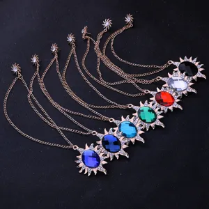 Herren Retro Sonne Kristall Edelstein Kette Brosche Reversnadel Anzug Detailansicht