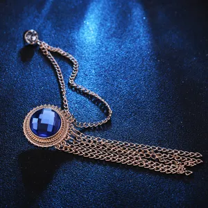 Men vintage blue rhinestone tassel brooch suit pin fashion jewelry accessory detail shot