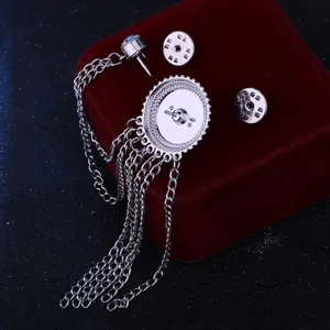 Vintage Men's Suit Tassel Brooch Chain Lapel Pin Luxury Metal Badge Jewelry Accessory
