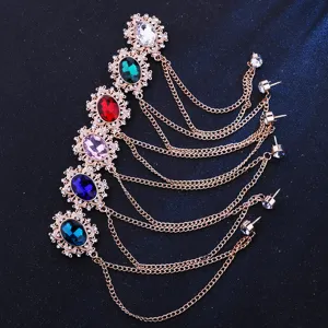 Vintage court style multi-color gemstone chain brooch for men and women apparel accessory.