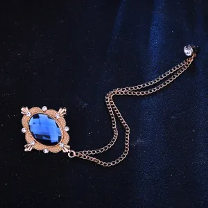 Herren Vintage Hofstil Kettenbrosche mit blauem Kristall Strass für Anzug Mantel Accessoire