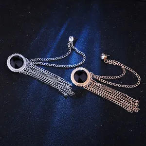 Men's stylish black stone tassel suit brooch collar pin fashion accessory for formal wear