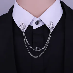 Silberne Anker Kragenkette für Herren, vintage marinistischer Stil Hemd Brosche mit Quasten.