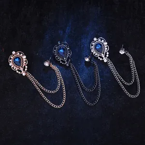 Vintage Kristall Tropfen Brosche Quasten Kette Metall Anzug Nadel Damen Schmuck Zubehör
