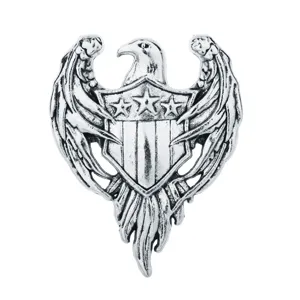 Vintage silver eagle shield brooch pin, retro metal badge for men and women apparel accessory.