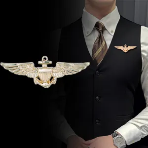 US Naval Aviator Pilot Wing Brooch Zinc Alloy Anchor Shield Badge Military Style Pin For Uniform Suit Decoration Unisex Accessory