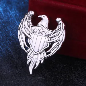 Vintage eagle shield brooch pin, detailed metal badge for men and clothing accessories.