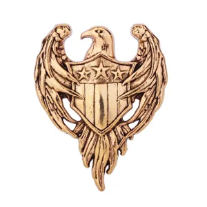 Vintage gold eagle shield brooch for men, retro military style animal badge pin accessory.