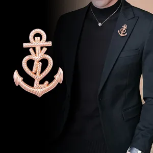 Broche Ancre Cœur de Mode en Alliage de Zinc Électroplaqué Épingle Cœur pour Couples Accessoire de Manteau Cadeau Saint-Valentin
