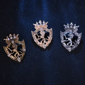 Spilla corona leone scudo vintage set cristallo strass retro accessori abito