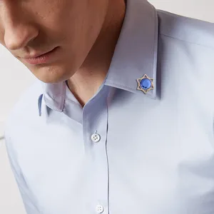 Elegante blaue Strass Hexagramm Kragen Brosche Pin für Herren Hemd Mode Accessoire